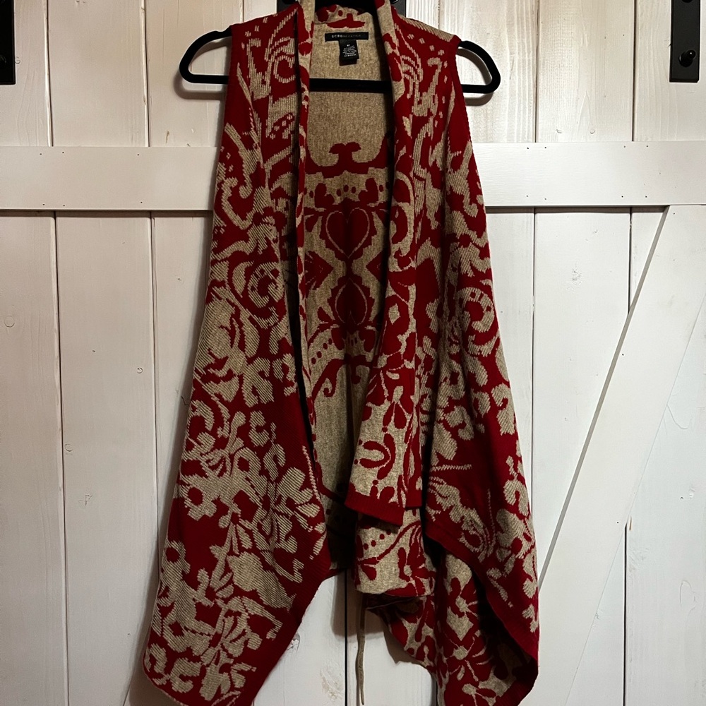 BCBGMaxAzria Red and Cream Knit Cardigan